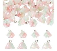 Craftora 38Pcs Glass Flower Charms for Jewelry Making, Gradient Color Floral Dangle Charms Glitter Lily Bell Flower Pendants for DIY Earring Bracelet Necklace Keychain Crafts (Cerise)