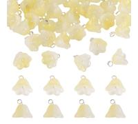 Craftora 38Pcs Glass Flower Charms for Jewelry Making, Gradient Color Floral Dangle Charms Glitter Lily Bell Flower Pendants for DIY Earring Bracelet Necklace Keychain Crafts (Yellow)
