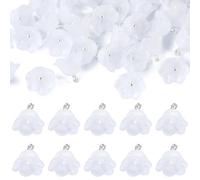 Craftora 38Pcs Glass Flower Charms for Jewelry Making, Gradient Color Floral Dangle Charms Glitter Lily Bell Flower Pendants for DIY Earring Bracelet Necklace Keychain Crafts (White)