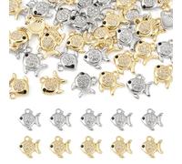 Craftora 40Pcs Alloy Rhinestone Fish Charms for Bracelet, Golden & Platinum Plated Sparkle Fish Charms Cute Sea Life Pendants for Jewelry Making Necklace Earring