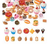 Craftora 44Pcs Imitation Food Resin Dangle Pendant Cute Cup Cake Bread Doughnut Toast Charm Pendants for DIY Craft Earring Bracelet Necklace Jewelry Making