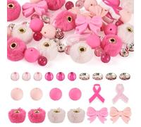 Craftora 48 Pcs Bowknot Silicone Beads Breast Cancer Awareness Ribbon Round Focal Beads Fur Pom Poms Bead for Jewelry Making Beadable Pen DIY Crafts