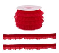 Craftora 5 Yards Velvet Organza Ribbons 5/8 inch Red Velvet Ruffle Lace Trim Elastic Suede Laces Ribbon Pleated Trimming for Sewing Gift Wrapping Christmas Decor Craft