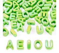 Craftora 50 Pcs Acrylic Letter Beads Vowel Alphabet Beads A/E/I/O/U Initial Capital Bead Green Letters Loose Spacers for Keychain Lanyards Jewellery Making