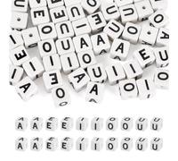 Craftora 50 Pcs Square Vowel Letter Beads 8.5mm Cube Alphabet Beads A/E/I/O/U Porcelain Initial Bead for Friendship Bracelets Necklaces Jewelry Making