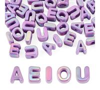 Craftora 50 Pcs Vowel Letter Beads Acrylic Alphabet Beads A/E/I/O/U Initial Bead Iridescent Loose Spacers for DIY Craft Keychain Jewelry Making, Blue Violet
