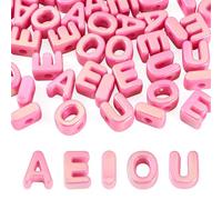Craftora 50 Pcs Vowel Letter Beads Pink Large Hole Acrylic Alphabet Beads A/E/I/O/U Initial Bead for Friendship Bracelets Necklace Keychains Jewelry Making