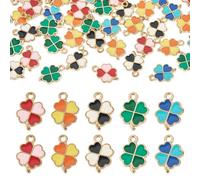 Craftora 50Pcs Alloy Enamel Charms Colorful Four-Leaf Clover Charms Lucky Enamel Pendants for Necklace Bracelet Earrings Keychains Jewelry Making DIY Crafts