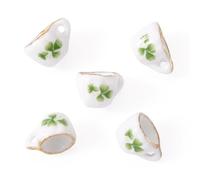 Craftora 5Pcs Clover Pattern Handmade Porcelain Mini Teacup White Miniature Ceramics Tea Cups Cute Tiny Drink Beverage Dollhouse Kitchen Accessories for Necklaces Keychain Earring Jewelry Making