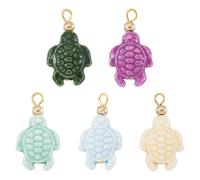 Craftora 5Pcs Porcelain Tortoise Charms Cute Sea Turtle Ceramics Ocean Animals Pendants with Golden Loop for Jewelry Making Necklace Earring Craft Supplies - Mixed Color, 26.2x14.9mm
