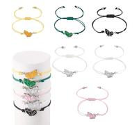 Craftora 6 Pcs Adjustable Braided Bracelets with Butterfly Link Charms Polyester Cord String Bracelet for DIY Craft Friendship Boho Lucky Jewelry Making