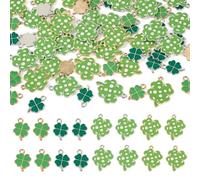 Craftora 60 Pcs Enamel Clover Charms Lucky Clover Pendants Green Four Leaf Connector Charms for St. Patrick's Day Shamrock Necklace Earrings Jewellery Making