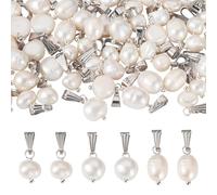 Craftora 60Pcs White Natural Pearl Charms with Platinum Loops - 3 Shape Natural Freshwater Cultured Pearls Pendants for Earring Jewelry Making Craft Necklace Bracelet, 12-17mm