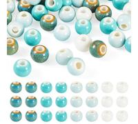 Craftora 80Pcs Round Porcelain Beads Green Colors 6mm Bright Glazed Handmade Porcelain Loose Beads Large Hole Bead for Bracelet Necklace Earrings Jewelry Making