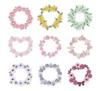Craftora 9 Pcs Flower Iron on Patches Wreath Embroidery Appliques Floral Sew on Applique Colorful Decorative Patch for DIY Crafts Sewing Clothing Backpack Hat