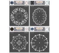 CrafTreat Clock Stencils for Crafts Reusable Vintage - Floral Clock, Oval Doily, Ornate Clock and Wall Clock (4Pcs) - Size: 6X6 Inches - Clock Face Stencil for Painting on Concrete, Canvas, Paper