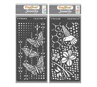 CrafTreat Mixed Media Stencils for Crafts Reusable Vintage - Flower and Hummingbird Stencil & Butterfly Magic (2Pcs) - Size: 4X8 Inches - Butterfly Stencils for Craft - Flower Stencils for Painting