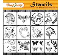 CrafTreat Reusable 12 Pcs 6x6 Inch Birds & Butterfly Stencils for Painting on Wood, Clothes, Wall, Furniture