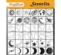 CrafTreat Reusable 36 Pcs 3X3 Inch Zodiac Sign Stencils for Painting, Sun Moon and Star Stencils Planets Solar System Constellation Stencil Moon Phase Stencil