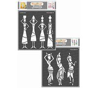 CrafTreat Reusable African Tribal Stencils for Painting on Wood, Wall, Tile, Canvas, Paper, Fabric and Floor - Tribal Potters and Tribal Dancers - 2 Pcs - 6x6 Inch Each - DIY Art and Craft Stencils