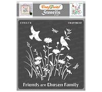 CrafTreat Reusable Birds Stencils for Painting on Wood, Canvas, Paper, Fabric, Floor, Wall and Tile - Friends are Chosen Family -6x6 Inch - Flower Stencils and Templates for Painting