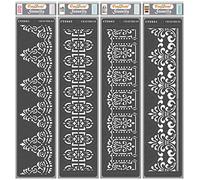 CrafTreat Reusable Border Stencils for Painting on Wood - Border 18, 19, 20 and 21-3X12 Inch - 4 Pcs - Wall Border Stencils for Painting Walls - Decorative Border Stencils for Scrapbooking