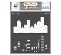 CrafTreat Reusable Cityscape Stencils for Painting on Wood, Canvas, Paper, Fabric, Floor, Wall and Tile - City Scape - 6x6 Inch - DIY Art and Craft Stencils - Landscape Stencil Templates