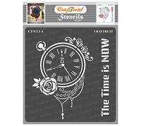CrafTreat Reusable Clock Stencils for Painting on Wood, Canvas, Paper, Fabric, Floor, Wall and Tile - The Time is Now - 6x6 Inch - DIY Art and Craft Stencils for Home Decor - Roman Clock Stencil