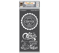 CrafTreat Reusable Coffee Quote Stencils for Painting on Wood - But First Coffee -4X8 Inch - Coffee Stencils for Signs - Cafe Stencils for Painting on Wood