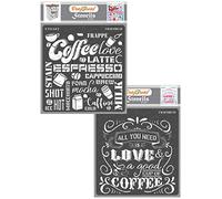 CrafTreat Reusable Coffee Stencils for Painting on Wood, Canvas, Paper, Fabric, Floor, Wall - Coffee Love and Coffee (2 Pcs) -6x6 Inch Each - DIY Art and Craft Stencils with Quotes