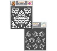 CrafTreat Reusable Damask Stencils for Painting on Wood, Canvas, Paper, Fabric, Floor, Wall and Tile - Bold Damask Stencil and Damask Background Stencil (2 Pcs) - Size: 6x6 Inches - Damask Template