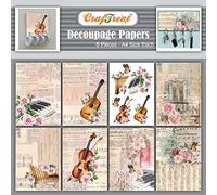 CrafTreat Reusable Decoupage Paper for Crafting-Music Speaks-Size:A4(8.3 X 11.7 Inch) 8-Pcs-Guitar Music Decoupage Paper Flowers-Floral Scrapbook Paper-Musical Themed Floral Pattern