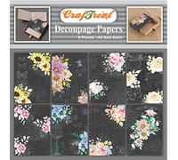 CrafTreat Reusable Flower Decoupage Paper - Dark Florals - A4 (8.3 x 11.7 Inch) 8 Sheets