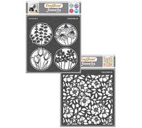CrafTreat Reusable Flower Stencils for Painting on Wood, Canvas, Paper, Fabric, Floor, Wall and Tile - Flowers Negative and Anemone Background - 2 Pcs - 6x6 Inch Each - DIY Art and Craft Stencils