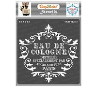 CrafTreat Reusable French Stencils for Painting on Wood, Canvas, Paper, Fabric, Floor, Wall and Tile - Eau De Cologne - 12x12 Inch - DIY Art and Craft Stencils for Home Decor - French Script Stencil