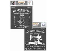 CrafTreat Reusable French Stencils for Painting on Wood, Canvas, Paper, Fabric, Floor, Wall and Tile - Haute Couture and Fabrique - 2 Pcs - 6x6 Inch Each - DIY Art and Craft Stencils for Home Decor