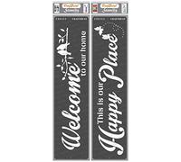 CrafTreat Reusable Home Stencils for Painting on Wood, Canvas, Paper, Fabric, Floor, Wall and Tile - Welcome to Our Home and This is Our Happy Place - 2 Pcs - 3x12 Inches Each - DIY Craft Stencils
