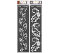 CrafTreat Reusable Indian Border Stencils for Painting on Wood, Canvas, Paper, Fabric, Floor, Wall and Tile - Peacock Feather Border and Paisley Border - 2 Pcs - 3x12 Inch Each - DIY Craft Stencils