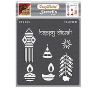 CrafTreat Reusable Indian Diwali Stencils for Painting on Wood, Wall, Tile, Canvas, Paper, Fabric and Floor - Diwali Wishes - 6x6 Inch - DIY Art and Craft Stencils - Diwali Crackers Stencil