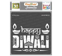 CrafTreat Reusable Indian Diwali Stencils for Painting on Wood, Wall, Tile, Canvas, Paper, Fabric and Floor - Happy Diwali Stencil - 6x6 Inch - DIY Art and Craft Stencils - Stencil for Diwali