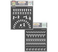 CrafTreat Reusable Indian Stencils for Painting on Wood, Wall, Tile, Canvas, Paper, Fabric and Floor - Warli and Warli Borders - 2 Pcs - 6x6 Inch Each - DIY Art and Craft Stencils