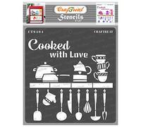 CrafTreat Reusable Kitchen Stencils for Painting on Wood, Canvas, Paper, Fabric, Floor, Wall and Tile - Cooked with Love - 6x6 Inch - DIY Art and Craft Stencils for Home Decor - Cooking Quotes