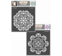 CrafTreat Reusable Mandala Stencils for Painting on Wood, Canvas, Paper, Fabric, Floor, Wall and Tile - Mandala and Mandala 2-2 Pcs - 6x6 Inch Each - DIY Art and Craft Stencils