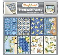 CrafTreat Reusable Mediterranean Decoupage Paper for Crafts - A4 Size (8.3 x 11.7 Inch) 8Pcs - for Furniture, Floral Scrapbook, Lemon Designs - Decorative Craft Paper