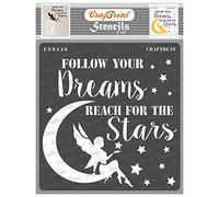 CrafTreat Reusable Moon Star Stencil for Painting on Wood - Reach for The Stars -6x6 Inch - Fairy Stencils and Templates for Painting - Quote Stencils for Painting on Fabric - Sayings Stencils