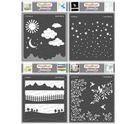CrafTreat Reusable Nature Stencils for Crafts - Clouds and Stars, Starry Sky, Landscapes, Leaves and Branch Stencil (4Pcs) - 6X6 Inch - Scene Stencils for Furniture Painting Vintage