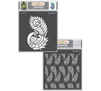 CrafTreat Reusable Peacock Stencils for Crafts Vintage - Side Feathered Peacock and Peacock Feather Background (2Pcs) -6X6 Inch - Peacock Feather Stencil for Painting - Indian Art Stencils