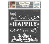 CrafTreat Reusable Quote Stencils for Painting on Wood, Canvas, Paper, Fabric, Floor, Wall and Tile - Happily Ever After -12x12 Inch - Saying Stencils for Painting on Wall - Happy Stencils