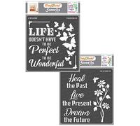 CrafTreat Reusable Quote Stencils for Painting on Wood, Canvas, Paper, Fabric, Floor, Wall and Tile - Heal and Wonderful Life - 2 Pcs - 6x6 Inch Each - DIY Art and Craft Stencils for Home Decor