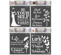 CrafTreat Reusable Quote Stencils for Painting on Wood, Canvas, Paper, Fabric, Wall - Be Yourself, Heal, Dance in Rain and Wonderful Life - 4 Pcs - 6x6 Inch Each - DIY Art and Craft Stencils